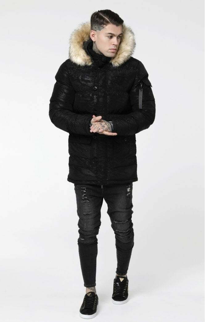 siksilk parka jacket with faux fur hood